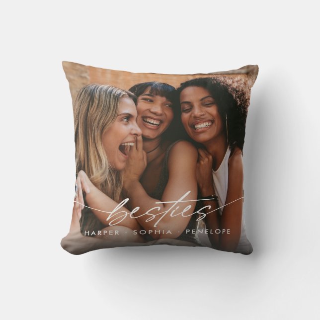 Simple Besties Create Your Own Photo Modern Script Throw Pillow (Front)