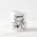 [ Thumbnail: Simple Bicycle Silhouette + Personalized Name Coffee Mug ]