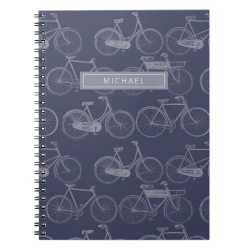 Simple Bicycle Vintage Illustration Pattern Blue Notebook