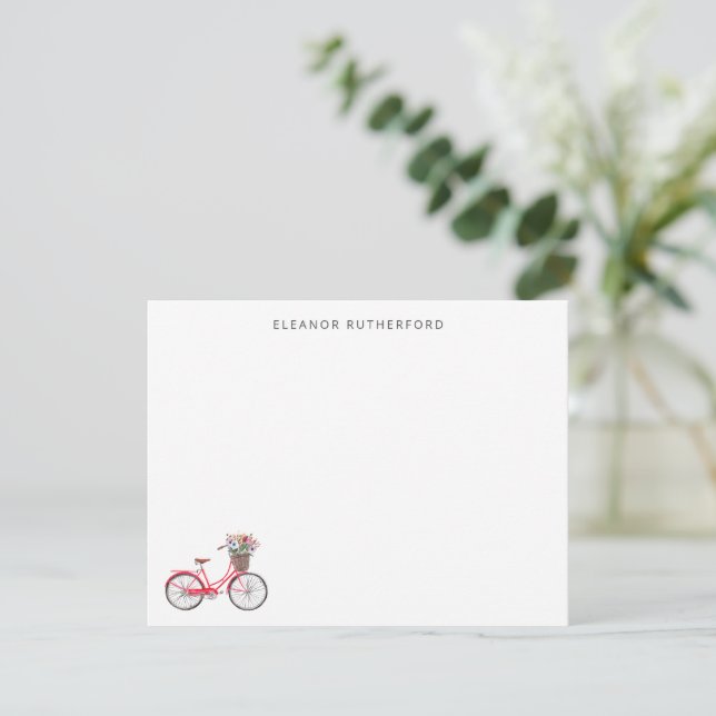 Simple Bicycle with Flowers Personalized Cyclist Note Card (Standing Front)
