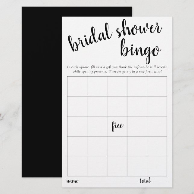 Simple Bingo Card | Black White Baby Shower Game (Front/Back)