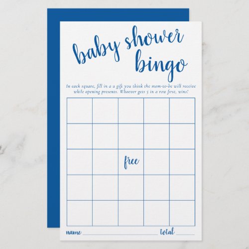 Simple Bingo Card  Classic Blue Baby Shower Game