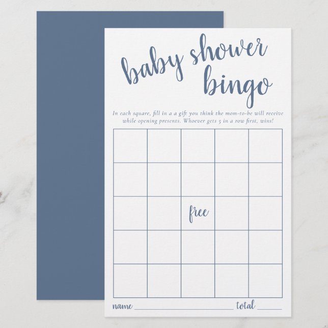 Simple Bingo Card | Dusty Blue Baby Shower Game (Front/Back)