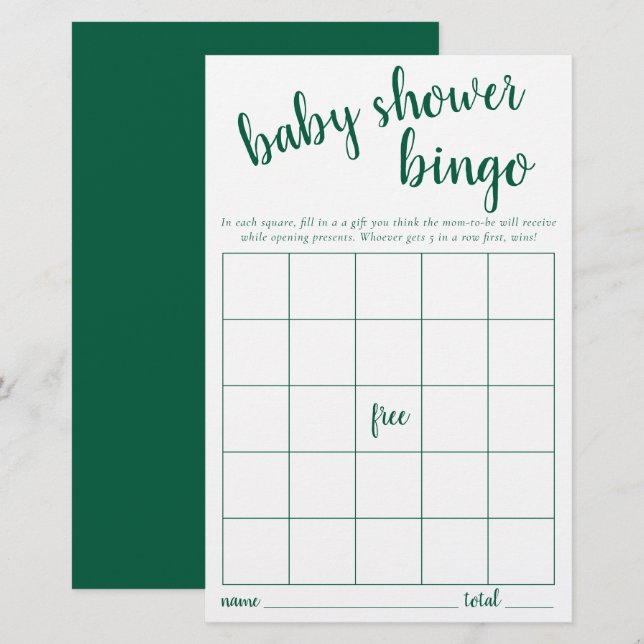 Simple Bingo Card | Neon Green Baby Shower Game (Front/Back)
