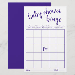 Simple Bingo Card Purple Baby Shower Game