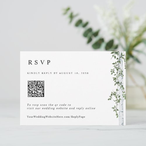 Simple Birch Tree Reply Online QR Code Wedding RSVP Card