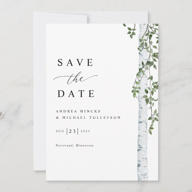 Simple Birch Tree Wedding Save The Date (Front)