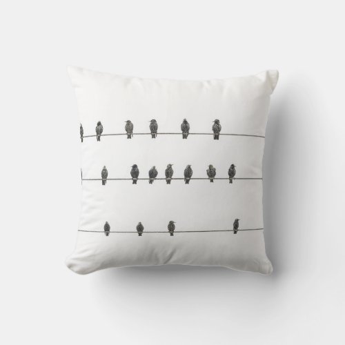 Simple Birds on the Wires Hand_Drawn Illustration Throw Pillow