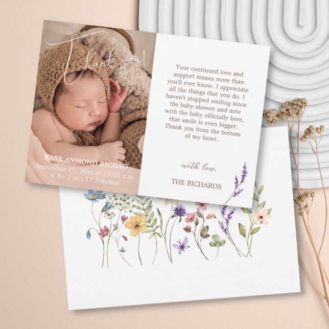 Simple Birth Stats Photo Wild Flowers Newborn Baby Announcement (Creator Uploaded)
