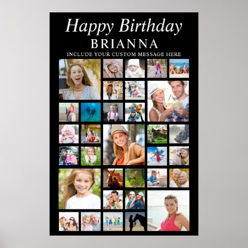 Simple Birthday 33 Photo Collage Custom Text Color Poster