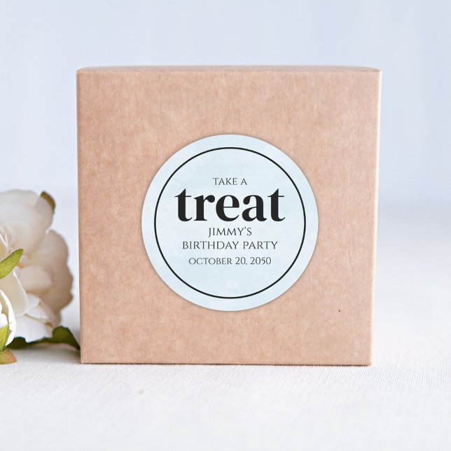 Simple Birthday Blue Personalized  Classic Round Sticker (Creator Uploaded)