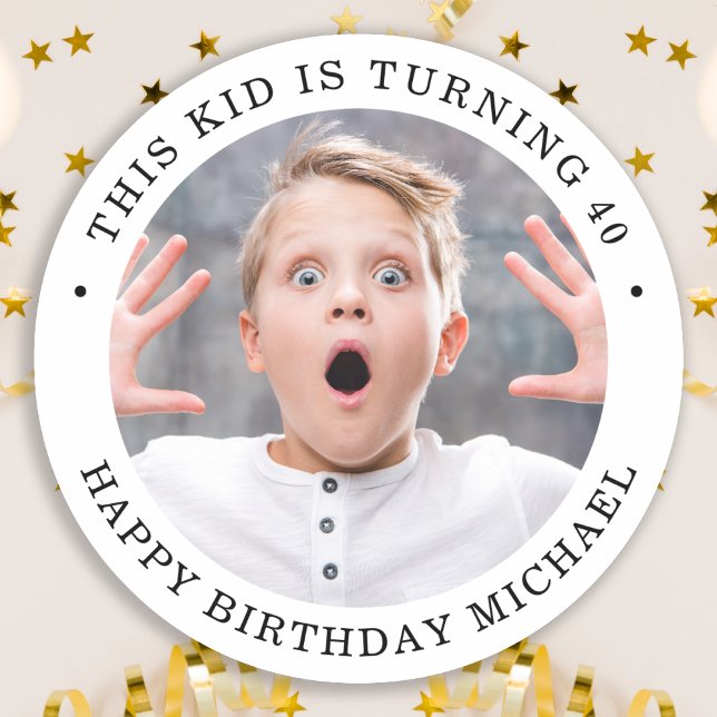 Simple Birthday Party Personalized Any Age Photo Classic Round Sticker (Creator Uploaded)