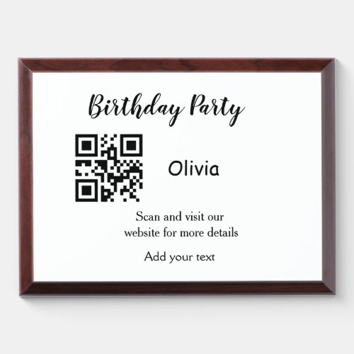 Simple birthday party website barcode QR add name  Award Plaque