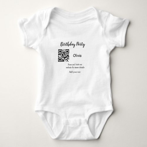 Simple birthday party website barcode QR add name  Baby Bodysuit