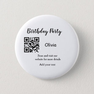 Simple birthday party website barcode QR add name  Button