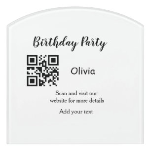 Simple birthday party website barcode QR add name Door Sign