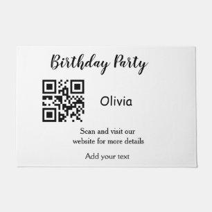 Simple birthday party website barcode QR add name Doormat