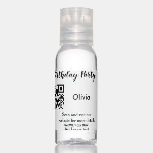 Simple birthday party website barcode QR add name Hand Sanitizer