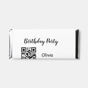 Simple birthday party website barcode QR add name Hershey Bar Favors