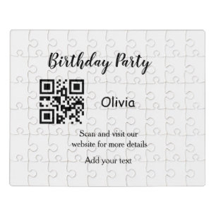 Simple birthday party website barcode QR add name Jigsaw Puzzle