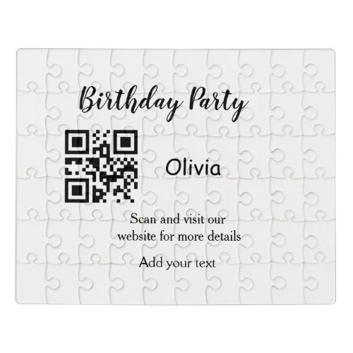 Simple birthday party website barcode QR add name  Jigsaw Puzzle