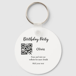 Simple birthday party website barcode QR add name  Keychain