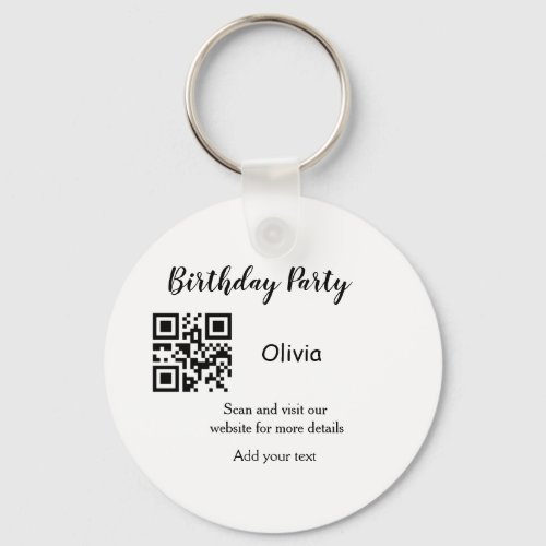 Simple birthday party website barcode QR add name  Keychain