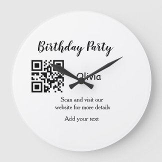 Simple birthday party website barcode QR add name Large Clock