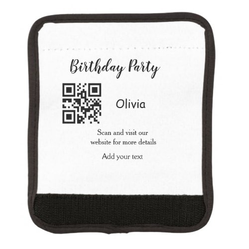 Simple birthday party website barcode QR add name  Luggage Handle Wrap