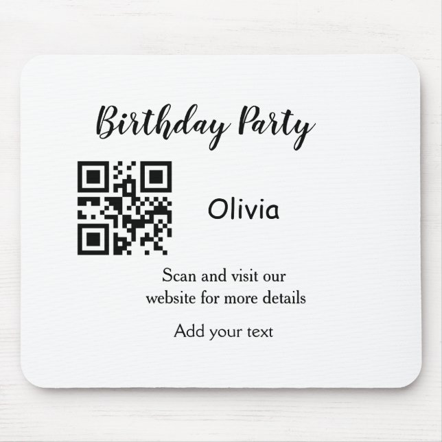 Simple birthday party website barcode QR add name  Mouse Pad (Front)