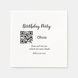 Simple birthday party website barcode QR add name Napkins
