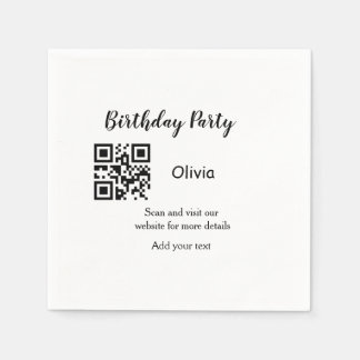 Simple birthday party website barcode QR add name Napkins