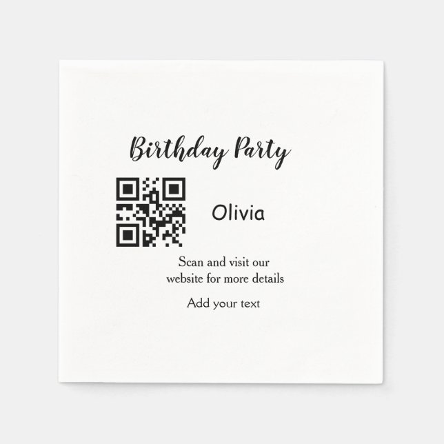 Simple birthday party website barcode QR add name  Napkins (Front)