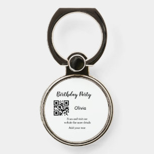 Simple birthday party website barcode QR add name  Phone Ring Stand