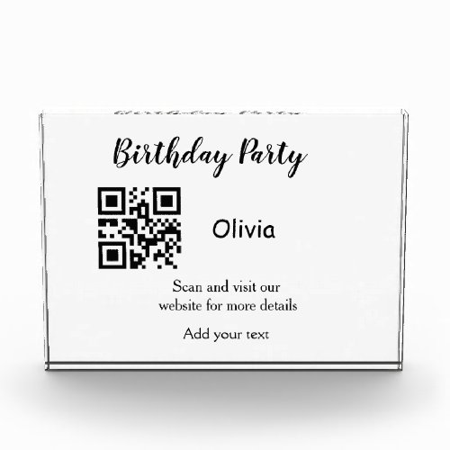 Simple birthday party website barcode QR add name  Photo Block