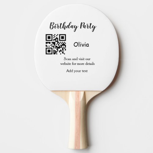 Simple birthday party website barcode QR add name  Ping Pong Paddle