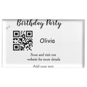 Simple birthday party website barcode QR add name Place Card Holder
