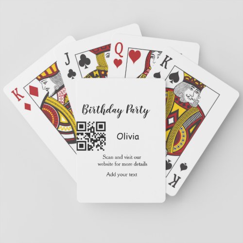 Simple birthday party website barcode QR add name  Poker Cards