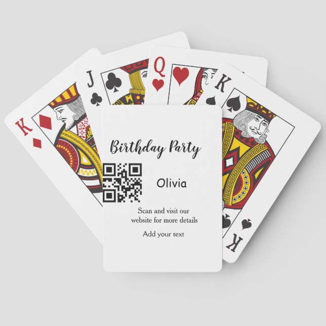 Simple birthday party website barcode QR add name  Poker Cards (Back)