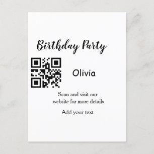 Simple birthday party website barcode QR add name Postcard