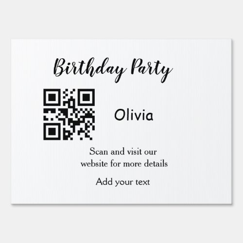 Simple birthday party website barcode QR add name  Sign