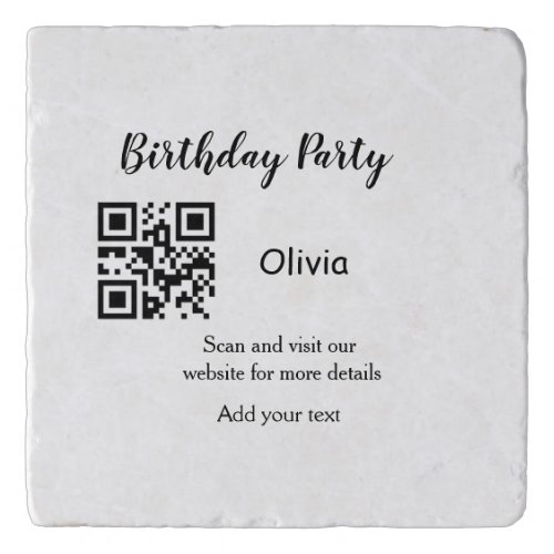 Simple birthday party website barcode QR add name  Trivet