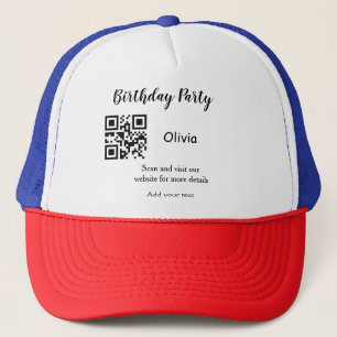 Simple birthday party website barcode QR add name  Trucker Hat