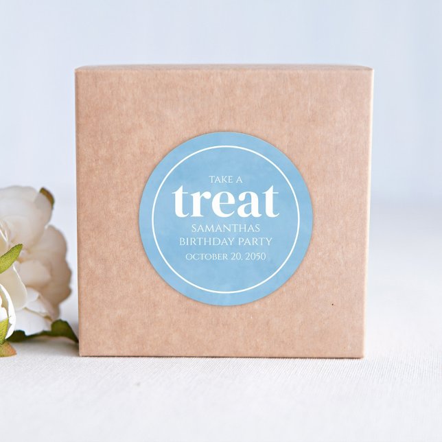 Simple Birthday Treat Favor Modern Ocean Blue Classic Round Sticker (Creator Uploaded)