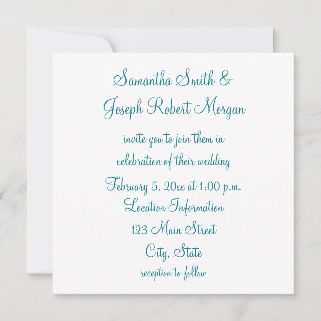 Simple Biscay Bay and White Wedding Invitation (Front)