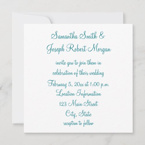 Simple Biscay Bay and White Wedding Invitation