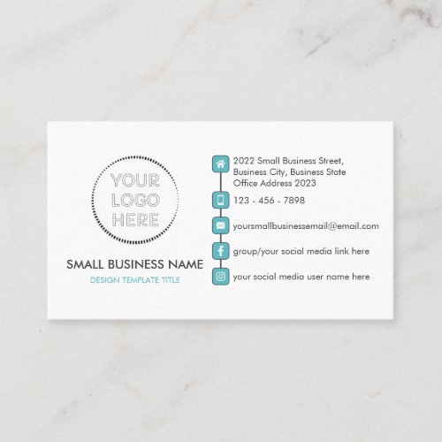 Simple Biz Custom Logo Social Media Icons Teal Business Card