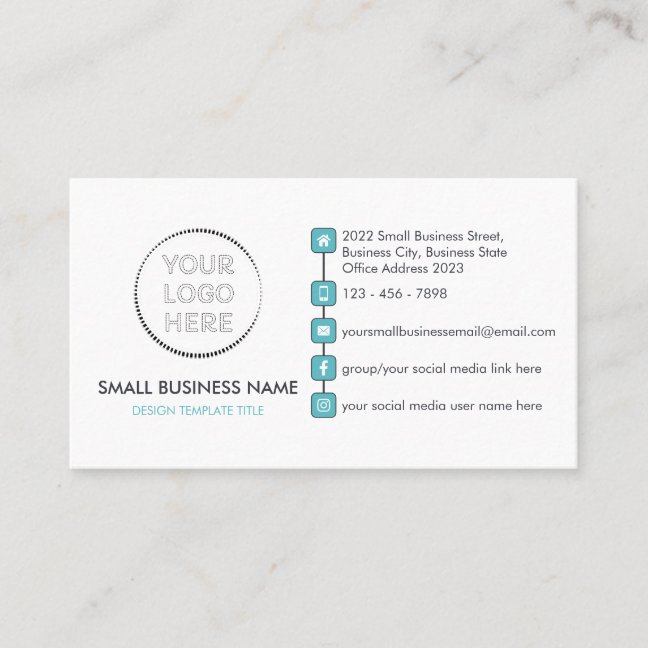 Simple Biz Custom Logo Social Media Icons Teal Business Card