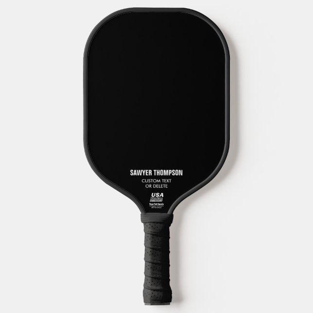 Simple Black 2 Lines Custom Text Name Monogram  Pickleball Paddle (Front)