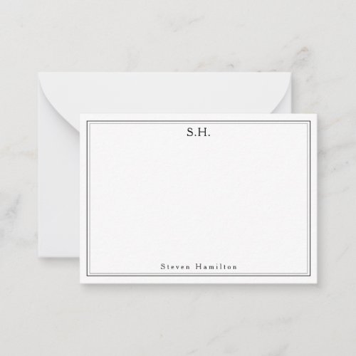 Simple Black 2 Monogram Name Minimalist Border Note Card